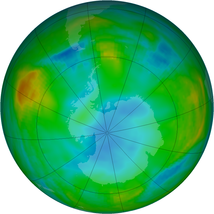 Antarctic ozone map for 04 July 1989